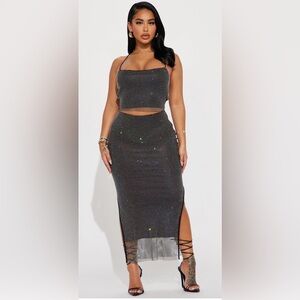 Fashion Nova Rhinestone Skirt Set - *Multicolor rhinestones*